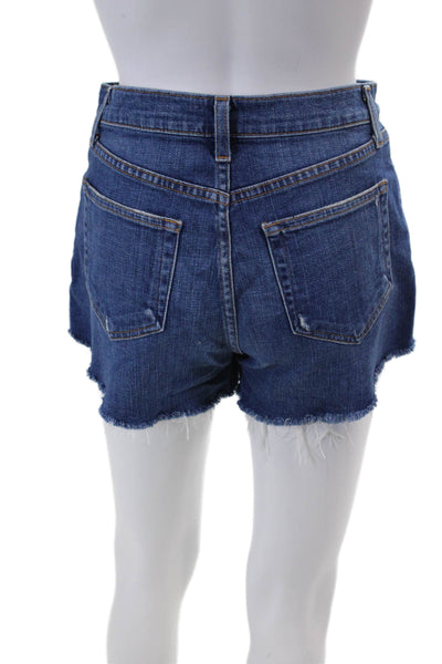 L'Agence Womens High Waisted Distress Relaxed Denim Shorts Blue Size 24