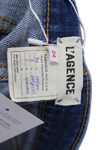 L'Agence Womens High Waisted Distress Relaxed Denim Shorts Blue Size 24
