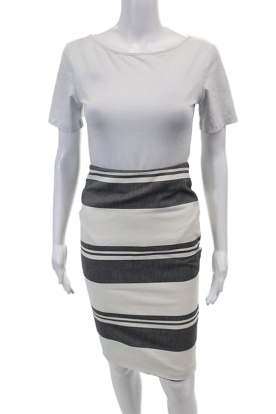 Elizabeth and James Womens Striped Knee Length pencil Skirt White Gray Size 0