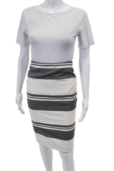Elizabeth and James Womens Striped Knee Length pencil Skirt White Gray Size 0
