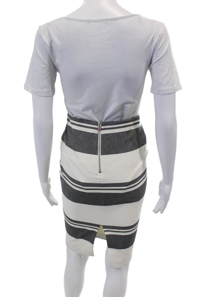 Elizabeth and James Womens Striped Knee Length pencil Skirt White Gray Size 0