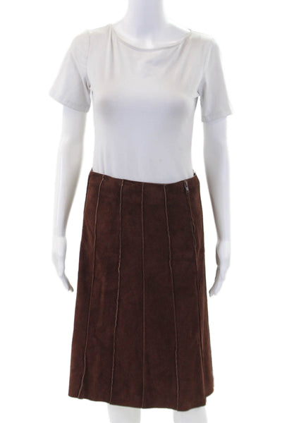 Chico Rodriguez Suede Zippered Casual Unlined Midi Skirt Solid Brown 6
