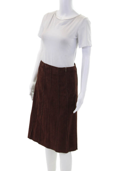 Chico Rodriguez Suede Zippered Casual Unlined Midi Skirt Solid Brown 6