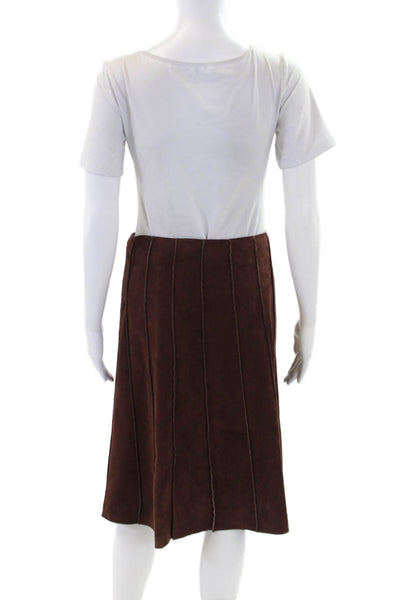 Chico Rodriguez Suede Zippered Casual Unlined Midi Skirt Solid Brown 6