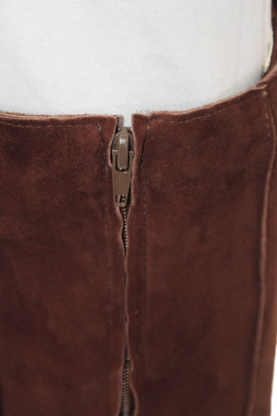 Chico Rodriguez Suede Zippered Casual Unlined Midi Skirt Solid Brown 6