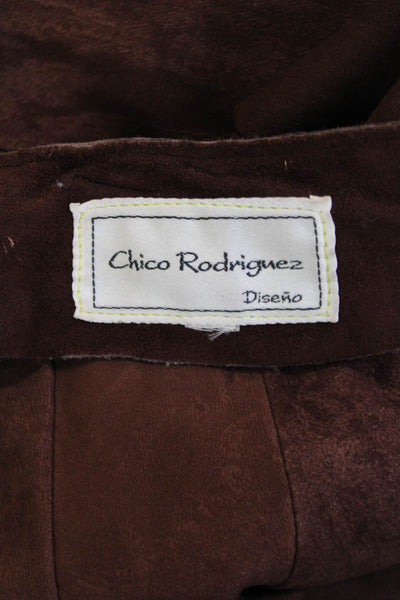 Chico Rodriguez Suede Zippered Casual Unlined Midi Skirt Solid Brown 6