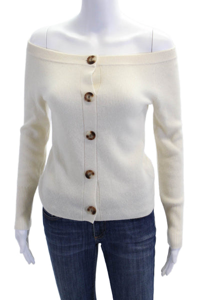 Naadam Womens Long Sleeve Button Front Scoop Neck Sweater White Wool Size Small