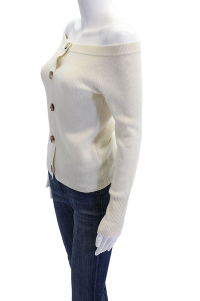 Naadam Womens Long Sleeve Button Front Scoop Neck Sweater White Wool Size Small