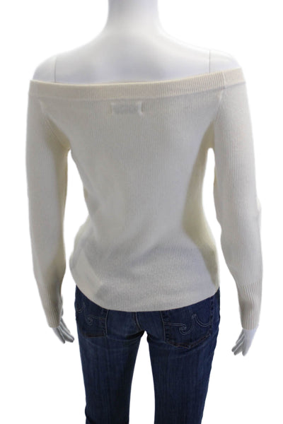 Naadam Womens Long Sleeve Button Front Scoop Neck Sweater White Wool Size Small