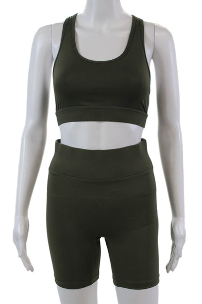 All Access Womens Spandex Textured Lined Sports Bra Leggings Set Green Size SP