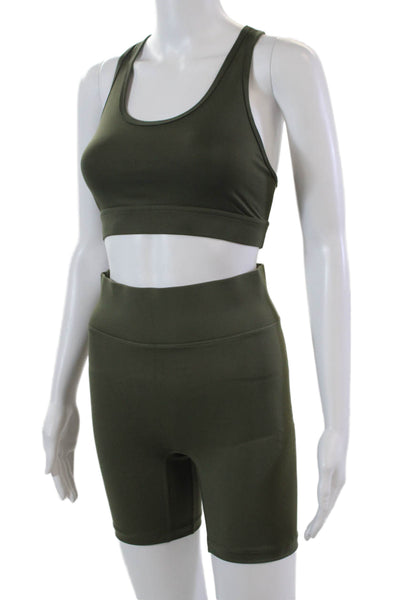 All Access Womens Spandex Textured Lined Sports Bra Leggings Set Green Size SP