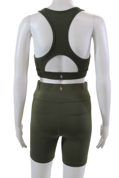 All Access Womens Spandex Textured Lined Sports Bra Leggings Set Green Size SP