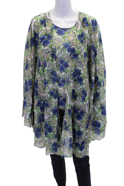 Badgley Mischka Womens Floral Tank Top Layered Duster Blue Multicolor Size M