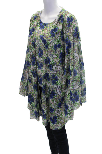 Badgley Mischka Womens Floral Tank Top Layered Duster Blue Multicolor Size M