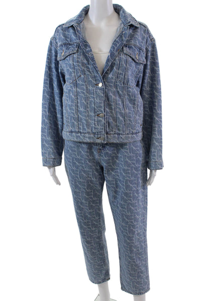 Ba&Sh Womens Denim Printed Button Down Pant Set Blue Size Extra Small/Small