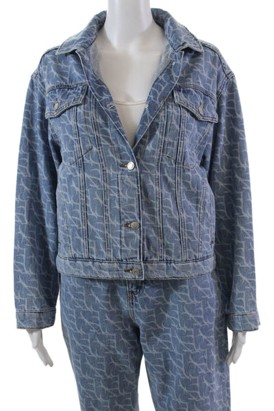 Ba&Sh Womens Denim Printed Button Down Pant Set Blue Size Extra Small/Small