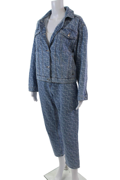 Ba&Sh Womens Denim Printed Button Down Pant Set Blue Size Extra Small/Small