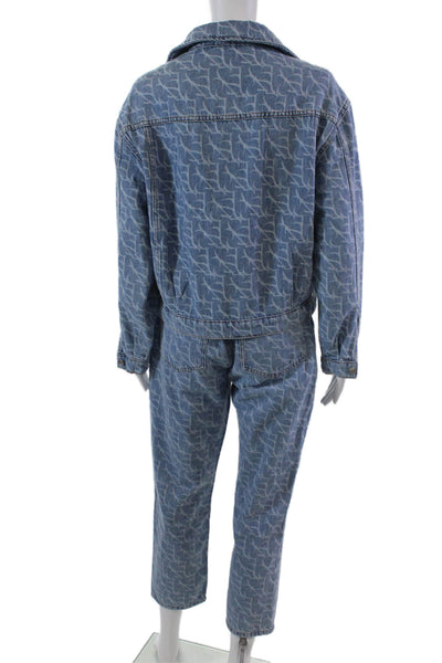 Ba&Sh Womens Denim Printed Button Down Pant Set Blue Size Extra Small/Small
