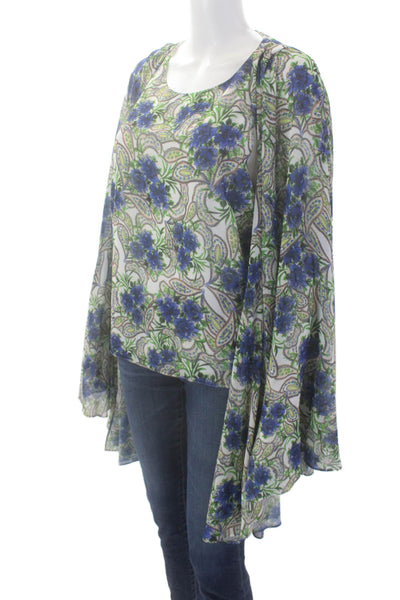 Badgley Mischka Womens Floral Paisley Print Draped Blouse Multicolor Size XL