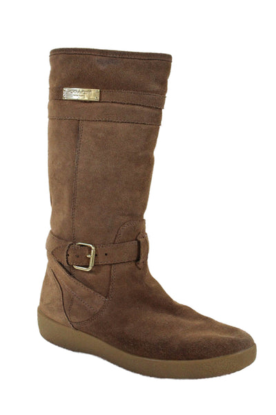Coach Womens Mid-Calf Buckle Accent Comfort Flat Boots Solid Brown Size 7
