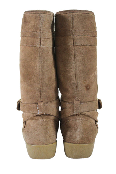 Coach Womens Mid-Calf Buckle Accent Comfort Flat Boots Solid Brown Size 7