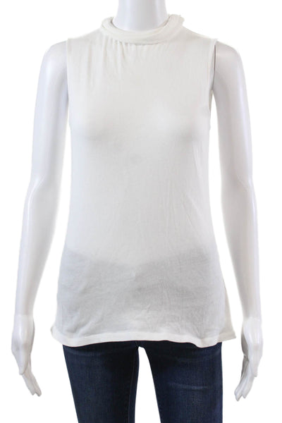 Vince Womens Cotton Knit High Neck Sleeveless Pullover Blouse Top White Size M