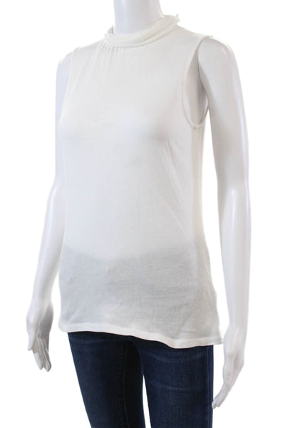 Vince Womens Cotton Knit High Neck Sleeveless Pullover Blouse Top White Size M