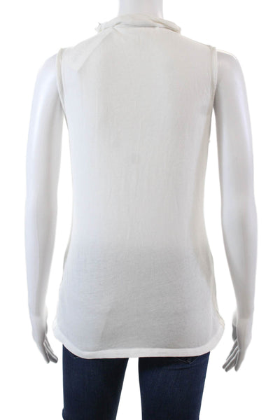 Vince Womens Cotton Knit High Neck Sleeveless Pullover Blouse Top White Size M