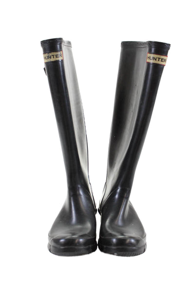 Hunter Womens Silver Tone Pull On Knee High Rain Boots Black Size 4 Medium