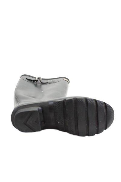 Hunter Womens Silver Tone Pull On Knee High Rain Boots Black Size 4 Medium