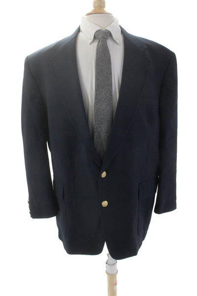 Stafford Men's Long Sleeves Lined Collared Gold Button Jacket Navy Blue Size 48