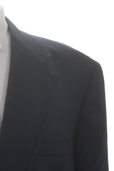 Stafford Men's Long Sleeves Lined Collared Gold Button Jacket Navy Blue Size 48