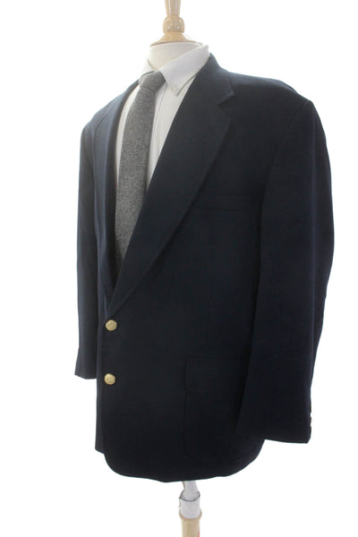 Stafford Men's Long Sleeves Lined Collared Gold Button Jacket Navy Blue Size 48