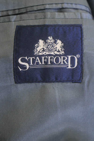 Stafford Men's Long Sleeves Lined Collared Gold Button Jacket Navy Blue Size 48
