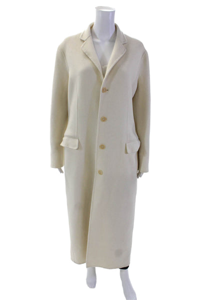 Ralph Lauren Collection Womens Long Sleeves Button Down Coat White Wool Size Med