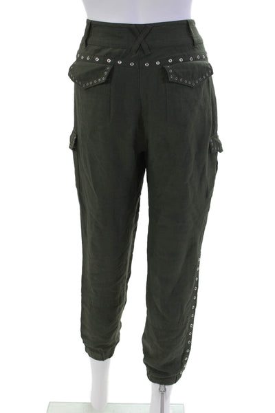 10 Crosby Derek Lam Womens Studded High-Rise Tapered Cargo Pants Green Size 6