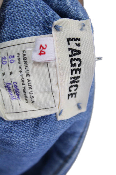 L'Agence Womens Cotton Blend Denim Four Pocket High-Rise Shorts Blue Size 24
