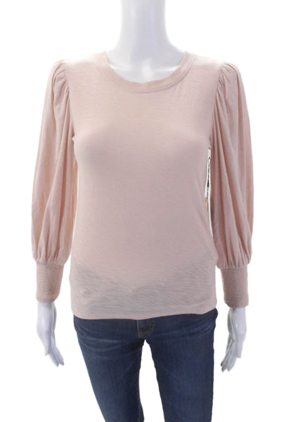 Nation LTD Women's Long Sleeves Smocked Basic Blouse Light Pink Size XS