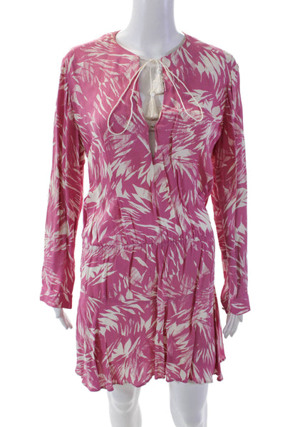 Karina Grimaldi Womens Abstract Long Sleeve Elastic Waist Dress Pink Size XS