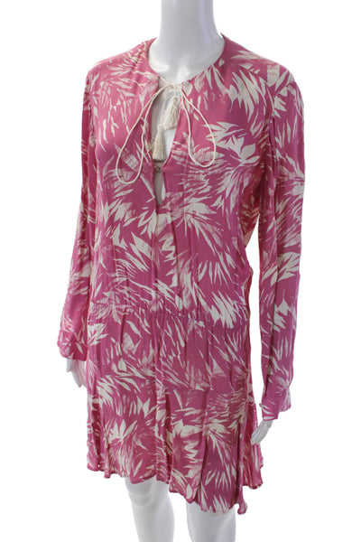 Karina Grimaldi Womens Abstract Long Sleeve Elastic Waist Dress Pink Size XS
