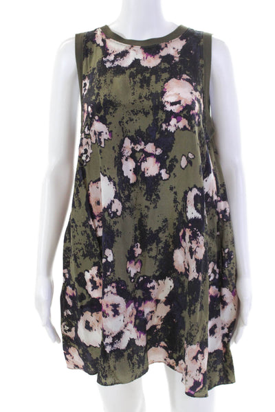 Enza Costa Womens Sleeveless Scoop Neck Floral Silk Dress Green Size Small