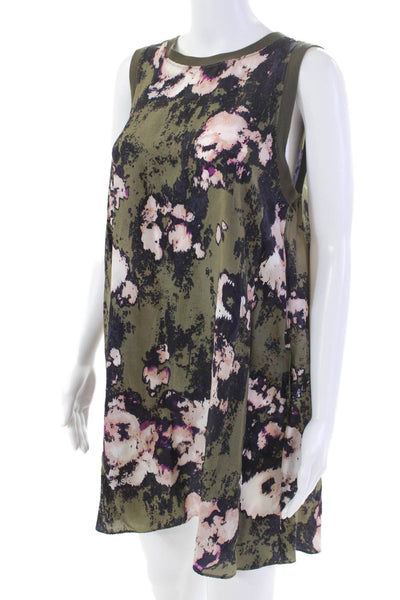 Enza Costa Womens Sleeveless Scoop Neck Floral Silk Dress Green Size Small