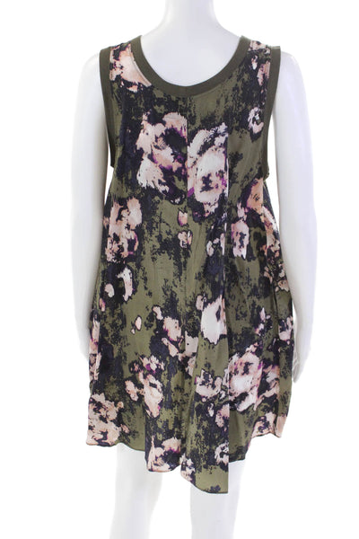 Enza Costa Womens Sleeveless Scoop Neck Floral Silk Dress Green Size Small