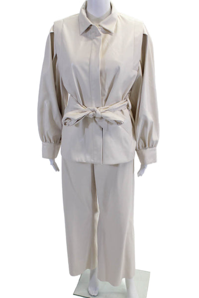 Oscar The Collection Womens Vegan Leather Blouse Top Pants Set Pearl Size 40