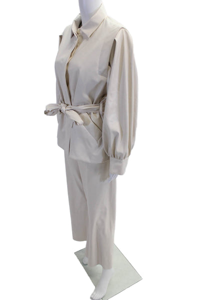 Oscar The Collection Womens Vegan Leather Blouse Top Pants Set Pearl Size 40