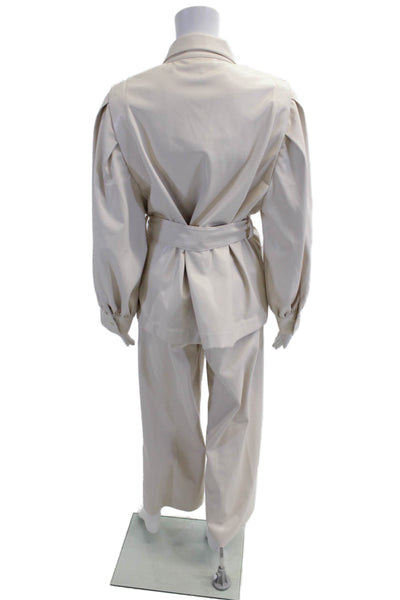 Oscar The Collection Womens Vegan Leather Blouse Top Pants Set Pearl Size 40