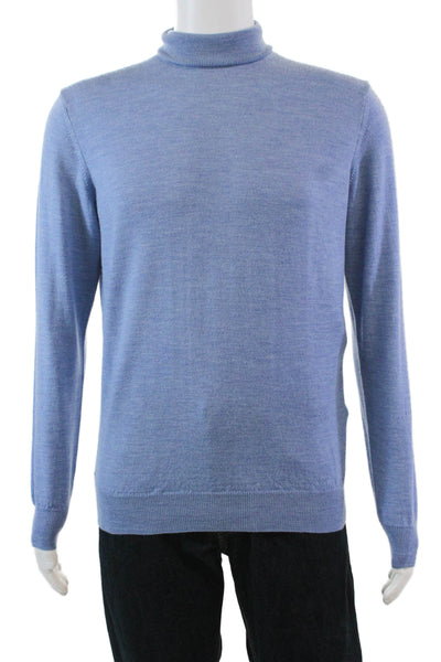 Bugatchi Mens Long Sleeves Pullover Turtleneck Sweater Air Blue Wool Size Small