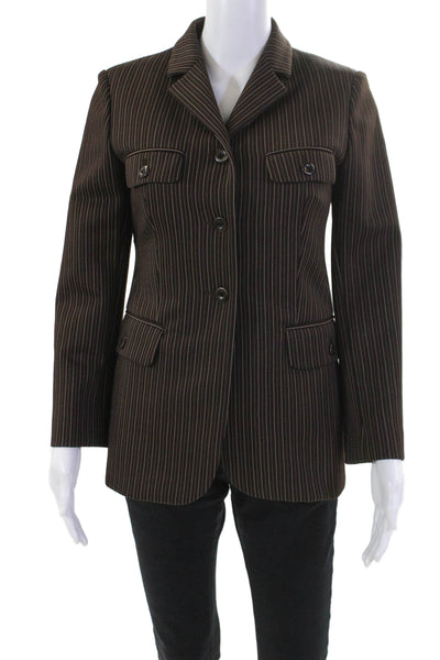 Philosophy di Alberta Ferretti Womens Striped Button Down Jacket Brown Size 4