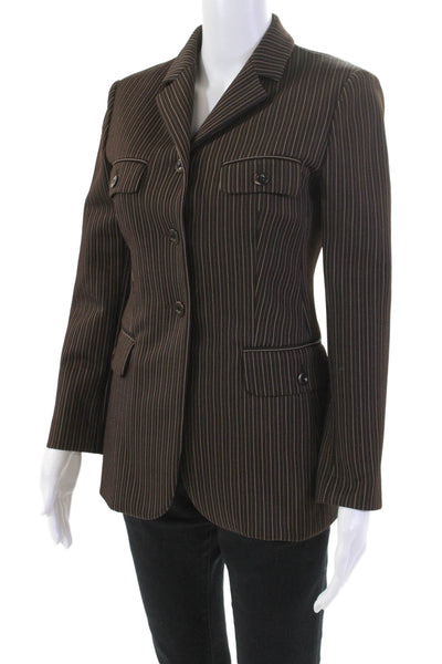 Philosophy di Alberta Ferretti Womens Striped Button Down Jacket Brown Size 4