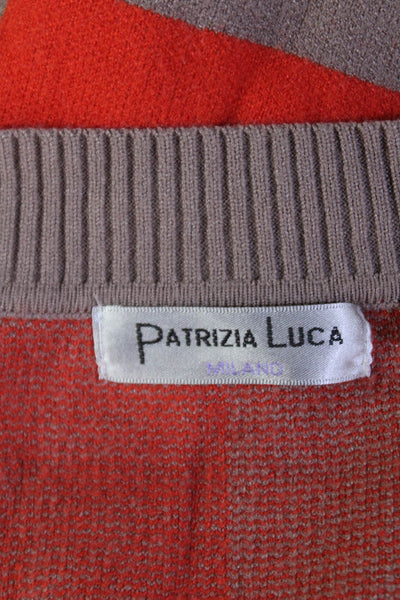 Patrizia Luca Womens Checkered V-Neck Button Up Cardigan Sweater Orange Size S/M